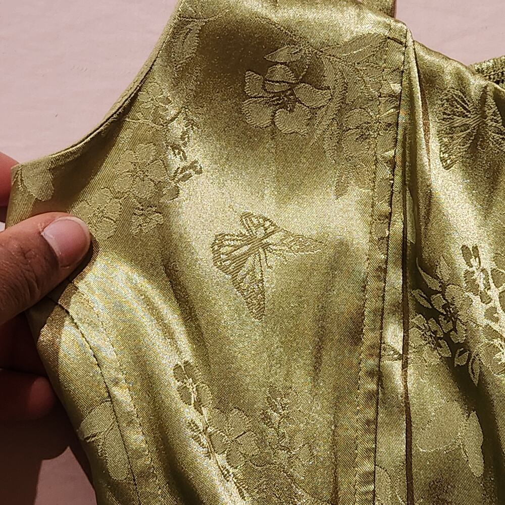 Pacsun LA Hearts Sz S Shiny Lime Green NWT Corset Strappy Top Floral Etching - Picture 2 of 7